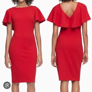 NWT Calvin Klein Red Flutter Sleeve Dress, Sz.14